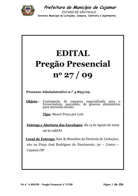 PA 4893-09 - NOVA LICITAÇÃO MERENDA - Prefeitura de Cajamar