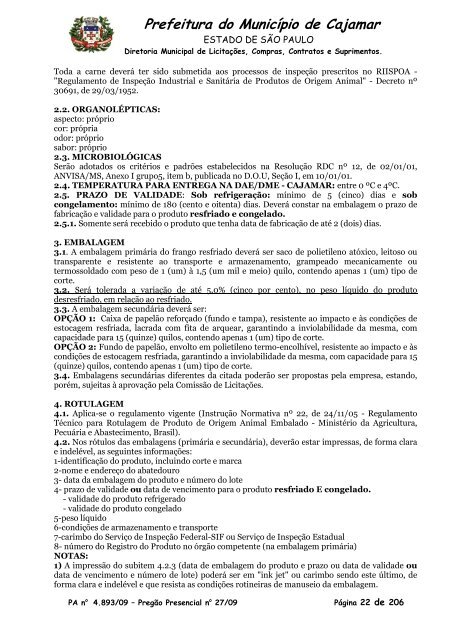 PA 4893-09 - NOVA LICITAÇÃO MERENDA - Prefeitura de Cajamar