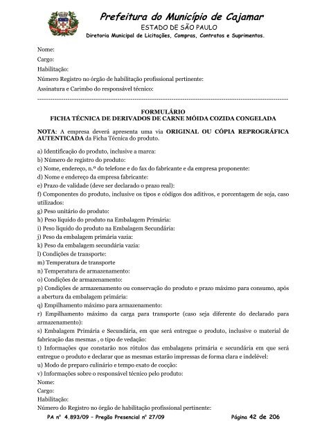 PA 4893-09 - NOVA LICITAÇÃO MERENDA - Prefeitura de Cajamar