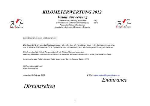 Kilometerwertung - bei swissendurance.ch!