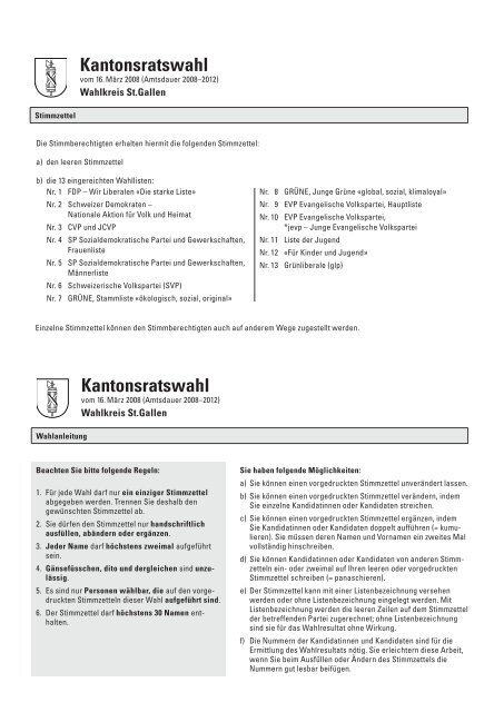 Kantonsratswahl - Politische Rechte im Kanton St.Gallen