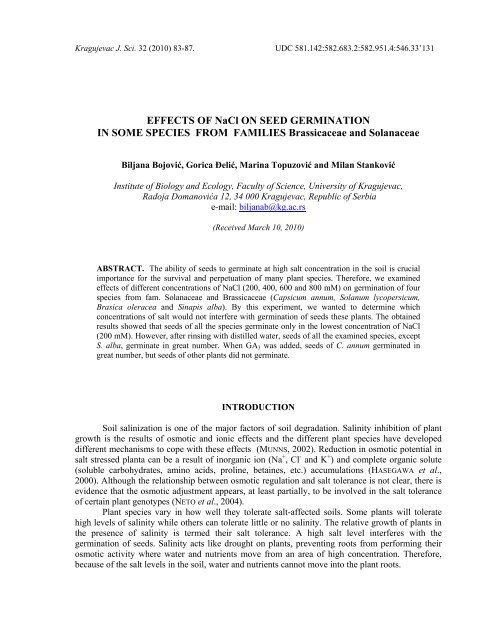 EFFECTS OF NaCl ON SEED GERMINATION IN SOME SPECIES ...