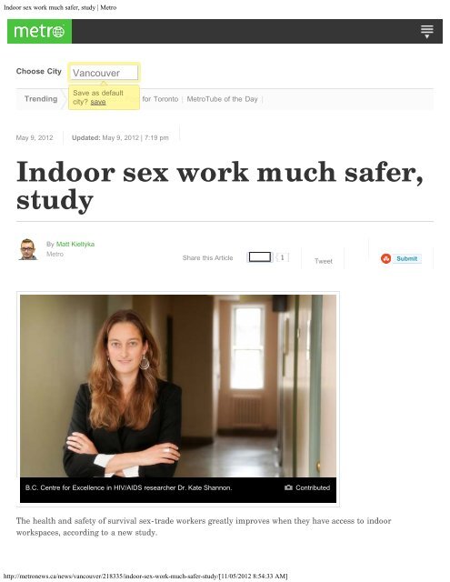 Metro Indoor - sex work much safer - Atira Women's Resource Society