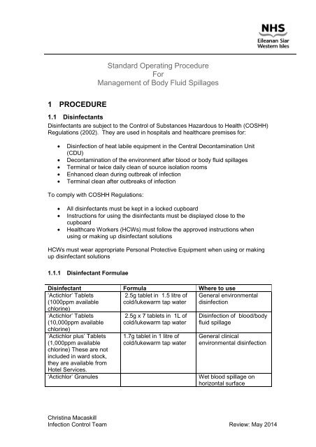 Management of Body Fluid Spillages V2