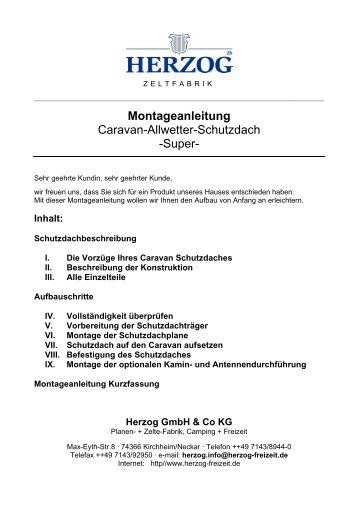 AufbauanleitungSchutzdach Super - Herzog GmbH