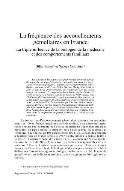La fréquence des accouchements gémellaires en France - Ined