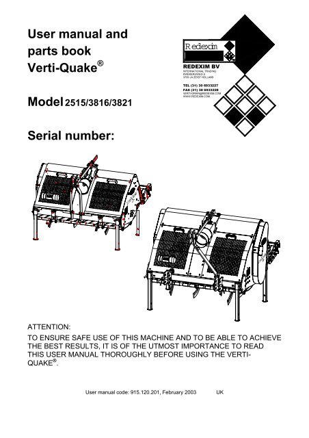User manual and parts book Verti-Quake Serial ... - Golf Ventures