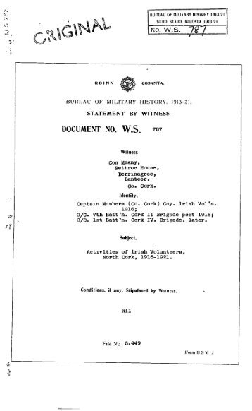 ROINN COSANTA. BUREAWU OF MILITARY HISTORY. 1913-21 ...