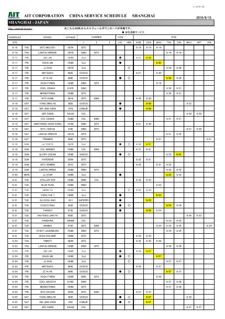 AIT CORPORATION CHINA SERVICE SCHEDULE ... - ã¨ã¼ã¢ã¤ãã¤ã¼