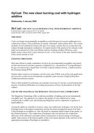 HyCoal: The new clean burning coal with hydrogen additive