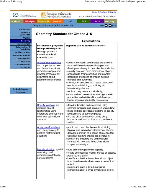 Geometry Standard for Grades 3Ã¢Â€Â“5