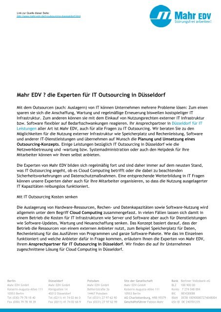 Mahr EDV â die Experten fÃ¼r IT Outsourcing in DÃ¼sseldorf als PDF ...