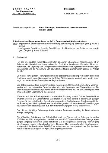 9/184 - 2. Ãnderung des Bebauungsplanes Nr. 047 - in Kalkar