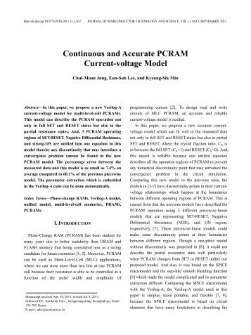 Continuous and Accurate PCRAM Current-voltage Model - JSTS