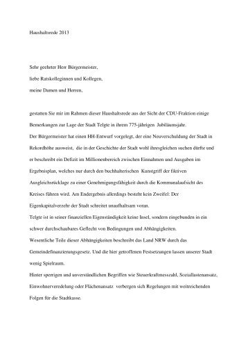 Haushaltsrede 2013 Sehr geehrter Herr Bürgermeister ... - CDU Telgte