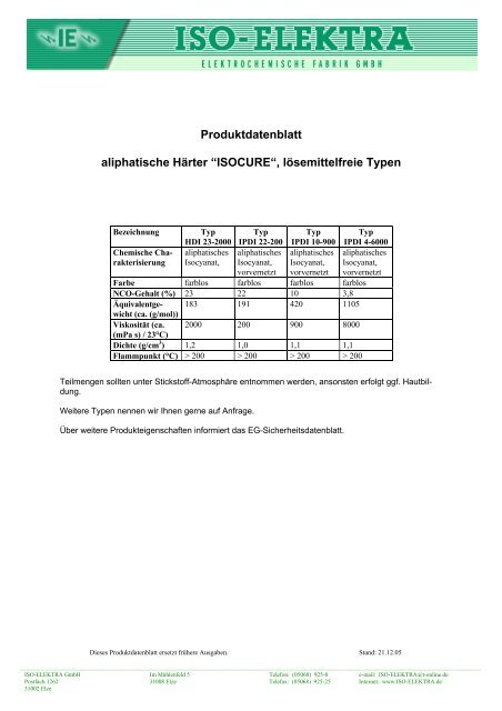 Product data Sheet - iso-elektra