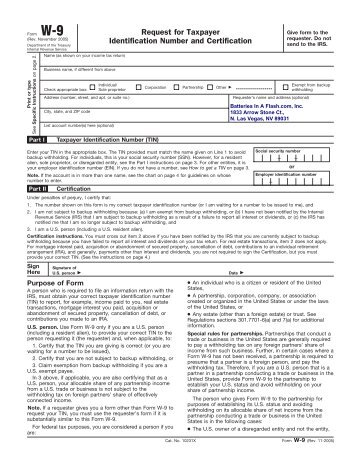 Form W-9 (Rev. November 2005) - BatteriesInAFlash.com