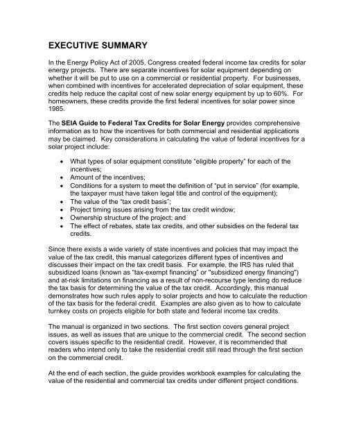 SEIA Guide to Federal Tax Incentives for Solar Energy - Solar Power ...