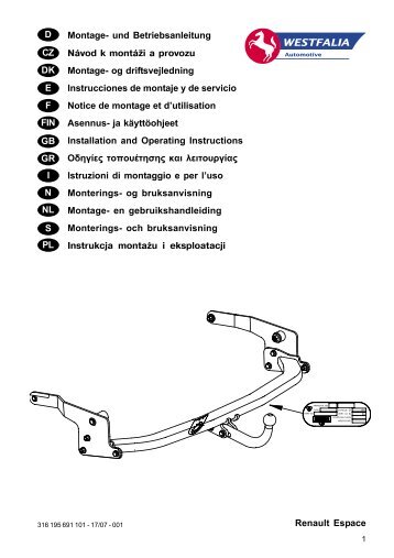 Renault Espace D Montage- und Betriebsanleitung NÃ¡vod k montÃ¡Å¾i ...