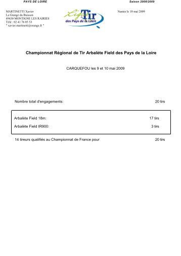 Championnat Régional de Tir Arbalète Field des ... - Montfortaise TIR