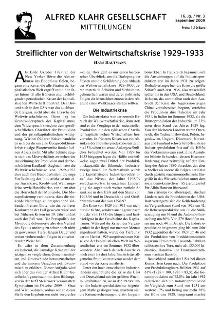 Mitteilungen der Alfred Klahr Gesellschaft, Nr. 3/2009, als pdf-Datei