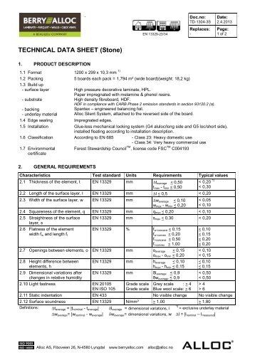 TECHNICAL DATA SHEET (Stone) - Golvshop.se