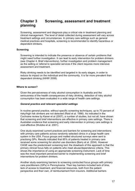 Chapter 3 Screening, assessment and treatment planning - Alcohol