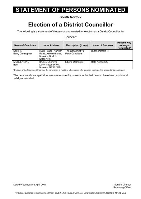 Election of District Councillors - South Norfolk Council