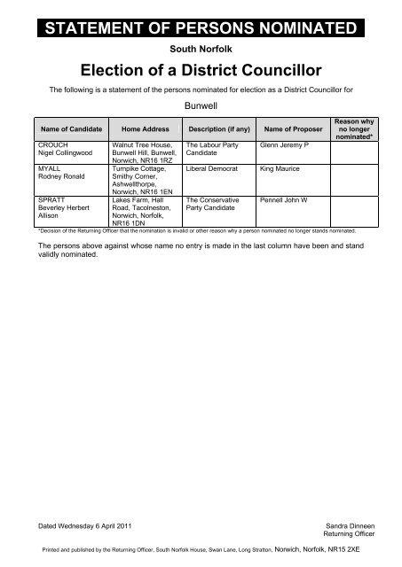 Election of District Councillors - South Norfolk Council