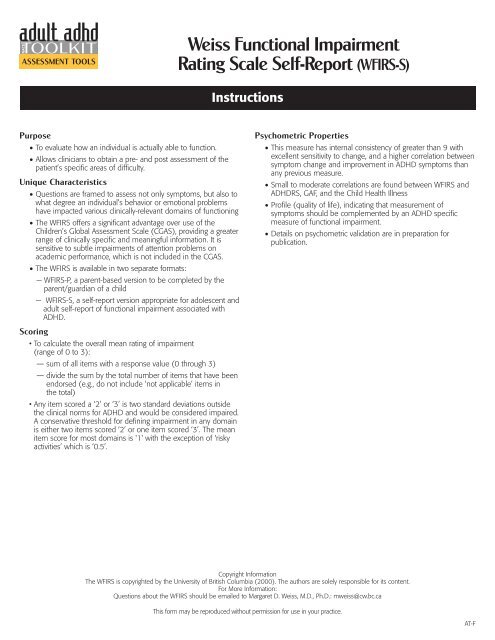 Weiss Functional Impairment Rating Scale Self-Report (WFIRS-S)