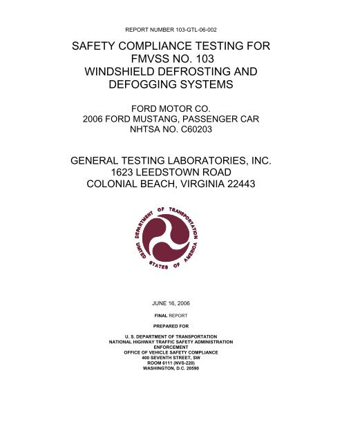 safety compliance testing for fmvss no. 103 windshield defrosting