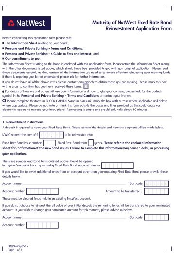 Maturity of NatWest Fixed Rate Bond Reinvestment Application Form