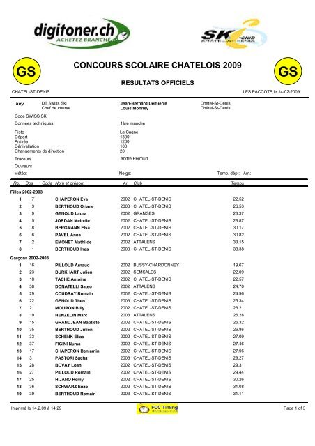 CONCOURS SCOLAIRE CHATELOIS 2009 - ski club chatel