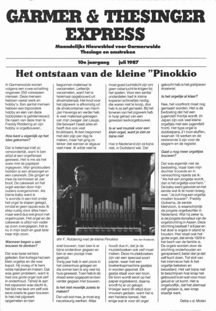 Het ontstaan van de kleine "Pinokkio - Garmerwolde.net