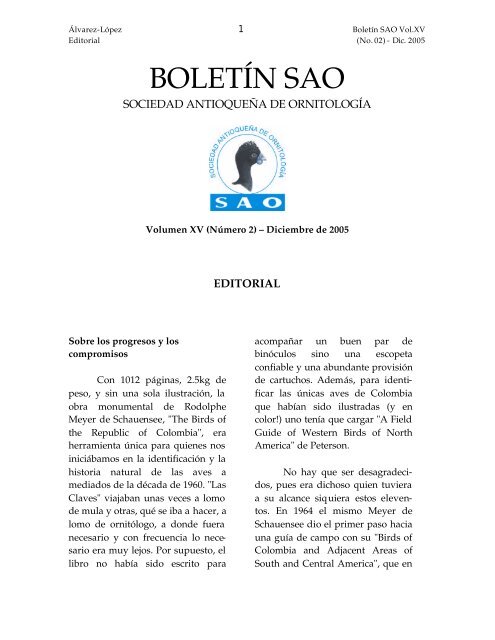 BOLETÃN SAO - Sociedad AntioqueÃ±a de OrnitologÃ­a (SAO)