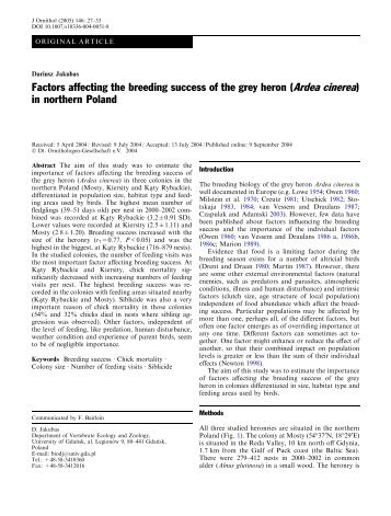 Factors affecting the breeding success of the grey heron (Ardea ...