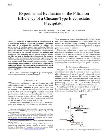 Experimental Evaluation of the Filtration Efficiency of a Chicane ...