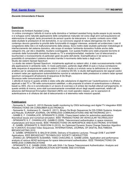 270 - Curriculum Docente - FacoltÃ  di Ingegneria - UniversitÃ  ...