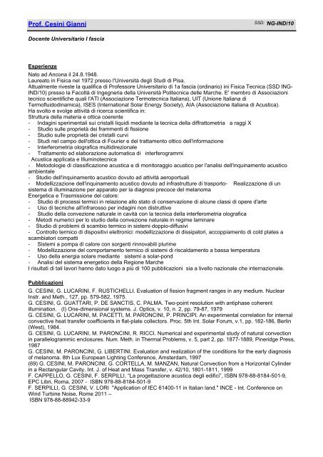 270 - Curriculum Docente - FacoltÃ  di Ingegneria - UniversitÃ  ...