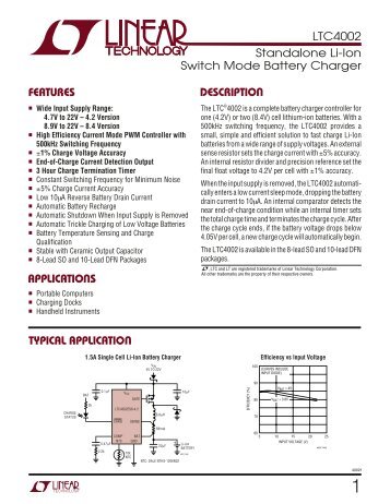 LTC4002- 2-Cell Standalone Li-Ion Switch ... - Linear Technology