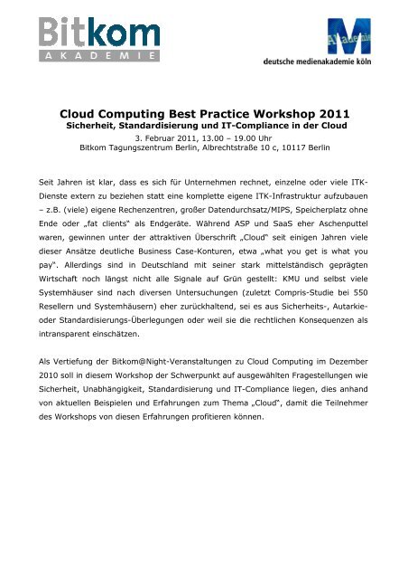 Cloud Computing Best Practice Workshop 2011 - media.net ...