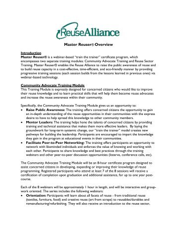 Master Reuser® Overview - Reuse Alliance