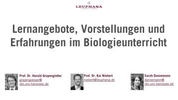 Sarah Dannemann Prof. Dr. Harald Gropengießer Prof. Dr. Kai Niebert