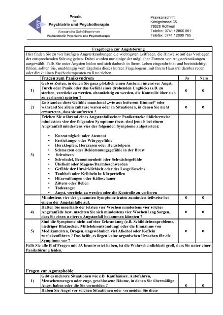 Fragebogen zur Angsterkrankung - Praxis für Psychiatrie und ...