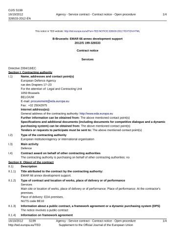 12.ARM.OP.369 Contract Notice - European Defence Agency - Europa