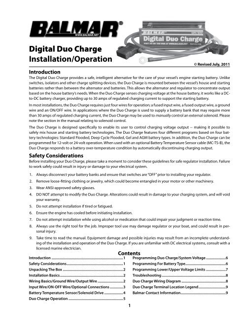 Digital Duo Charge Installation/Operation - Balmar