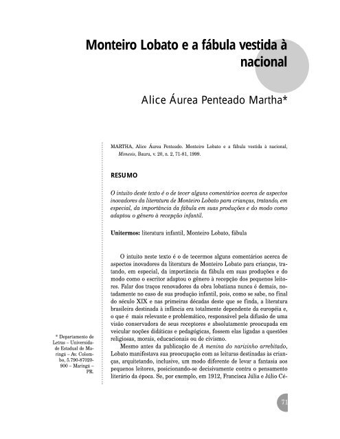 Monteiro Lobato E A Fa Bula Vestida A Nacional Usc Monteiro Lobato E A Fa Bula Vestida A Nacional Usc