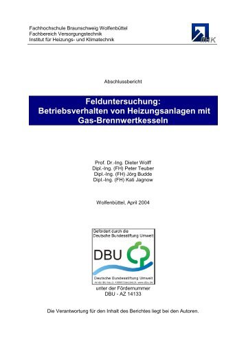 Felduntersuchung: Betriebsverhalten von Heizungsanlagen mit Gas ...