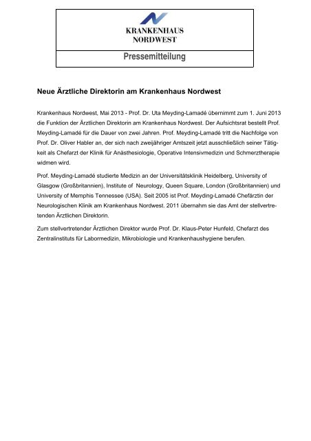 Pressemitteilung - Krankenhaus Nordwest