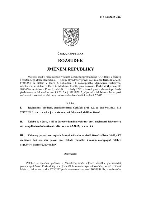 rozsudku MÄstskÃ©ho soudu v Praze z dubna 2013 - Bezkorupce